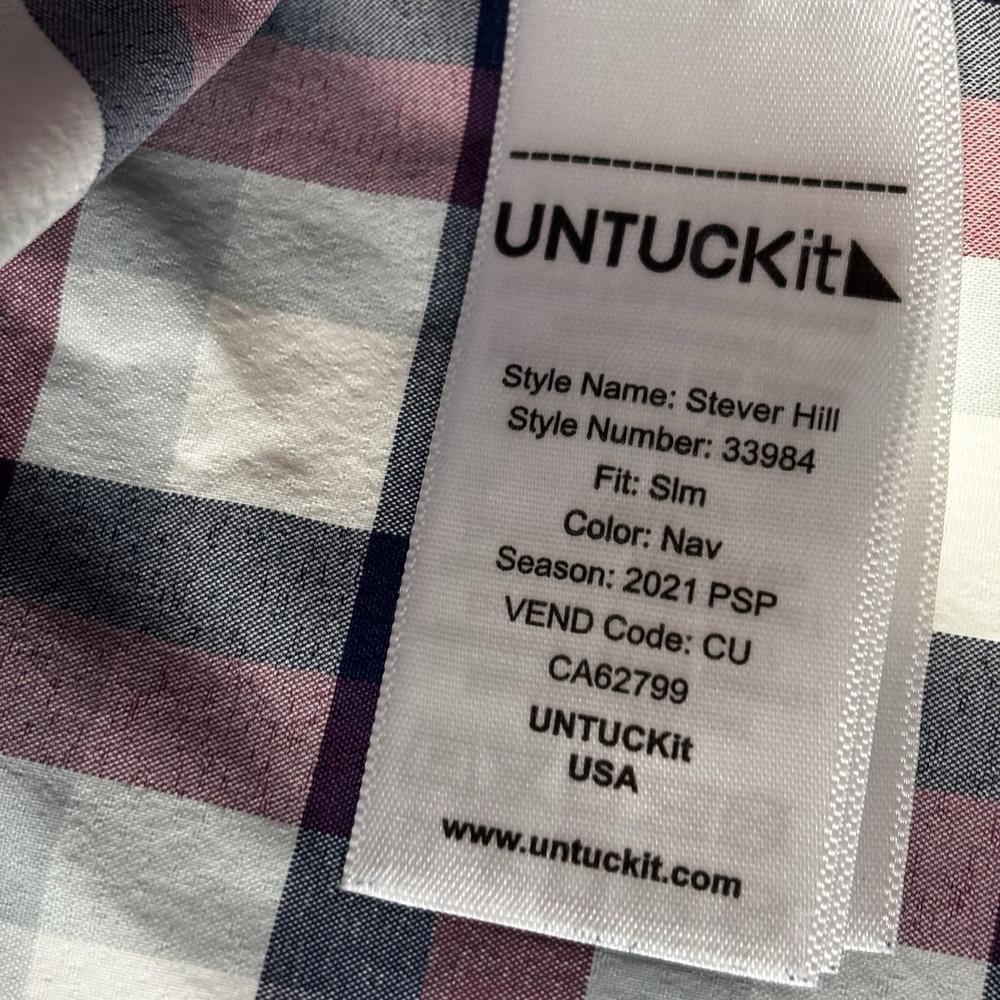 UNTUCKit Stever Hill Performance Men's Large Slim Plaid Nylon Button Up Shirt - Picture 10 of 10